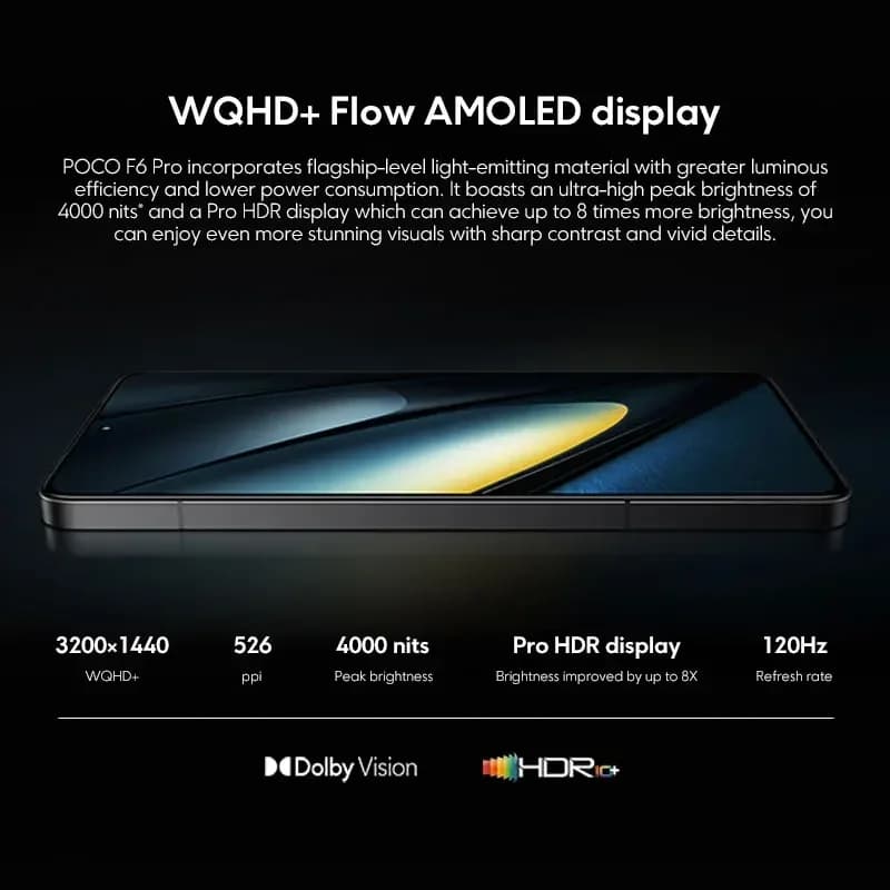 هاتف POCO F6 Pro نسخة عالمية معالج Snapdragon® 8 Gen 2 شاشة WQHD+ بمعدل تحديث 120 هرتز من نوع Flow AMOLED شحن فائق السرعة 120 واط كاميرا ثلاثية 50 ميجابكسل - 5