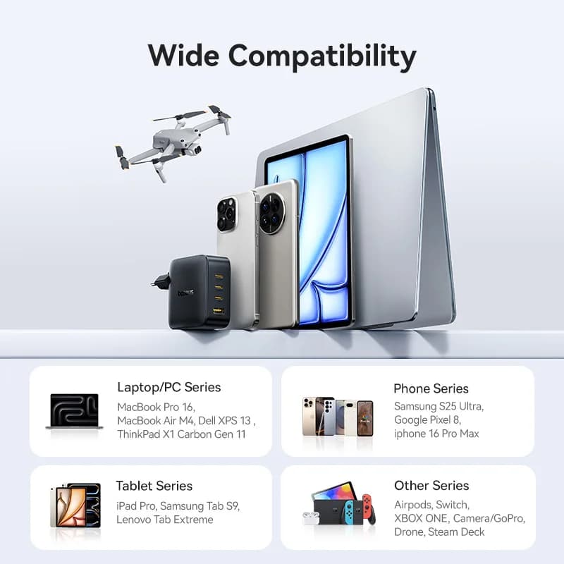【عرض جديد】شاحن Baseus 140 واط GaN PD وشاحن USB C للشحن السريع لأجهزة Macbook والكمبيوتر اللوحي وشاحن الهاتف لهواتف iPhone 17 و16 و15 و14 - 6