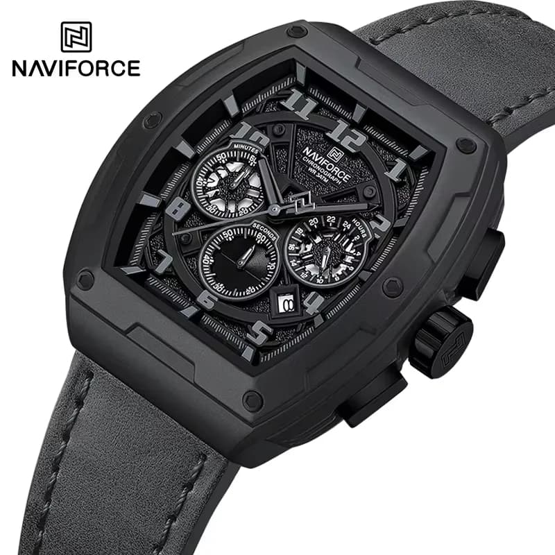 ساعة NAVIFORCE الفاخرة للرجال رياضية كوارتز كرونوغراف 24 ساعة مقاومة للماء ساعات يد بعرض التاريخ ريلوج هومبر