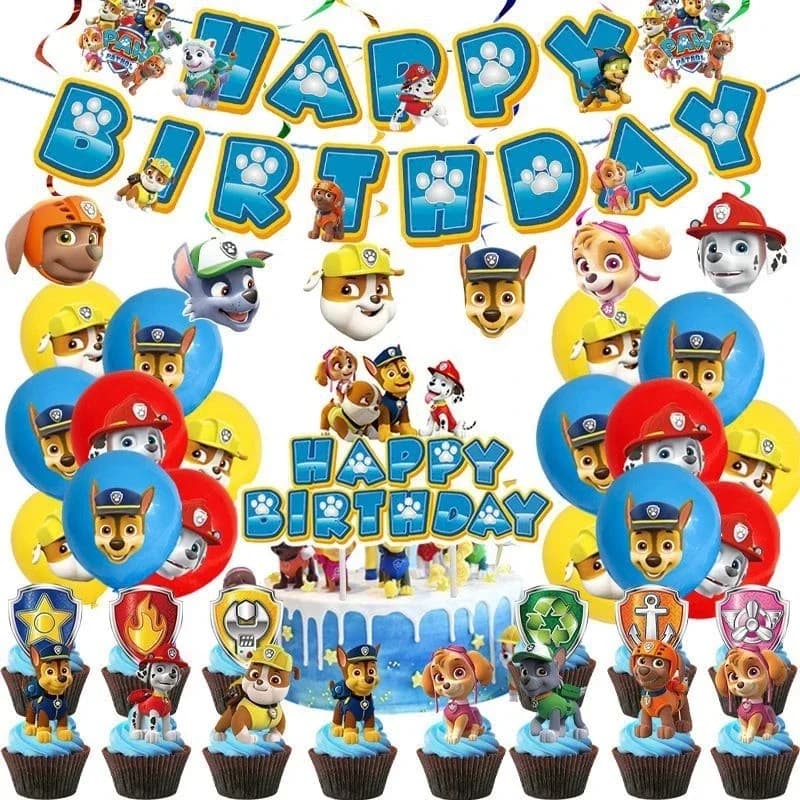 ديكور عيد ميلاد PAW Patrol بالون فويل أدوات مائدة قابلة للتصرف لافتة خلفية كلب تشيس مارشال سكاي مستلزمات حفلة الأولاد - 2