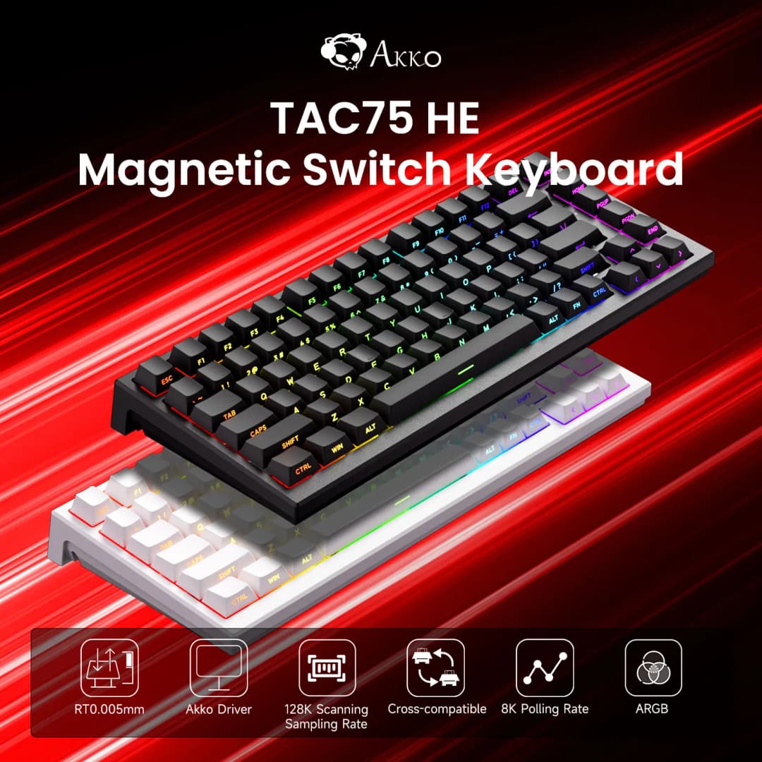 AKKO TAC75 HE لوحة مفاتيح مع مفاتيح مغناطيسية، 75% تخطيط، زناد سريع 0.005 مللي متر، 8K، إضاءة RGB، سلكية، مخصصة للاعبين