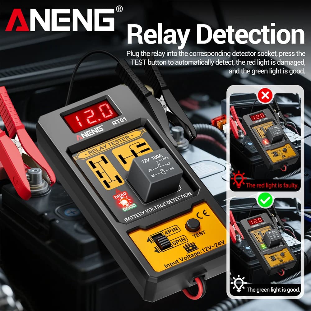 ANENG 11-25V كاشف ريلاي RT01 رقمي عالمي 4/5 دبابيس بطارية سيارة كشف مركبة عرض رقمي جهاز فحص جهد البطارية - 2