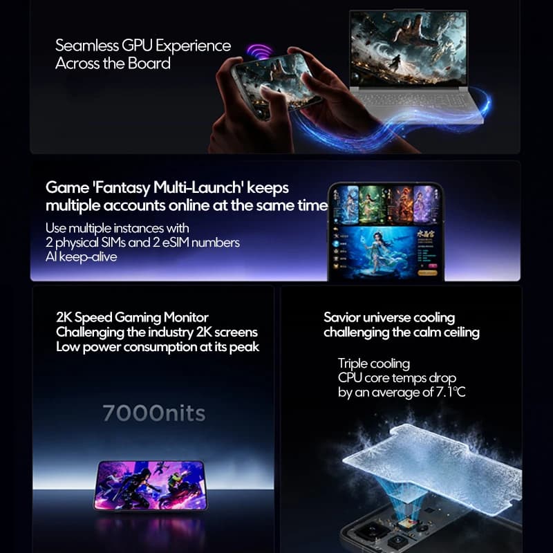 هاتف الألعاب Lenovo Legion Y70 2026، نسخة صينية، معالج Snapdragon 8 Gen 5، شاشة 6.82 بوصة بمعدل تحديث 144 هرتز، بطارية 8000 مللي أمبير، شحن 90 واط - 2