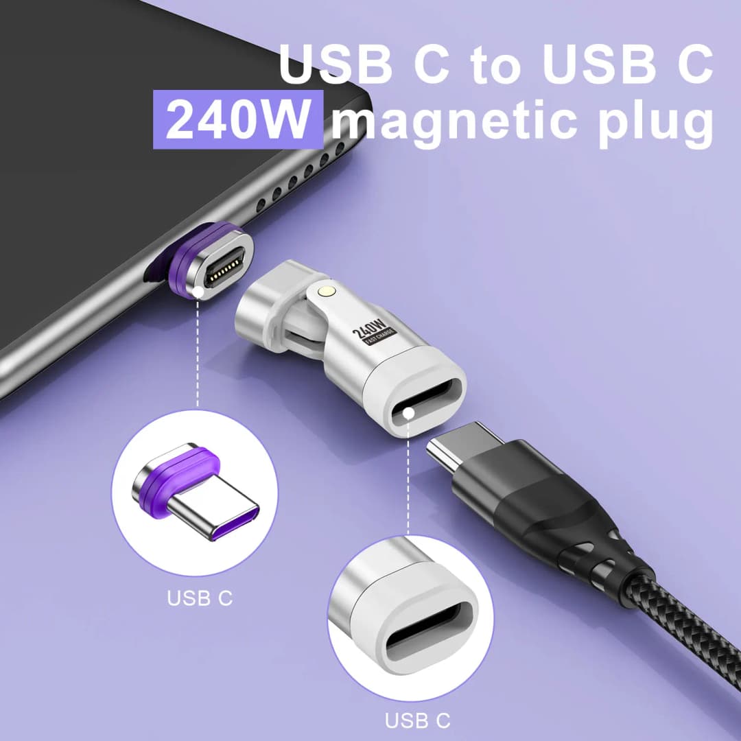 محول مغناطيسي USLION بقوة 240 واط من يو اس بي C إلى Type-C مع محول انثى لهواتف ماك بوك وايفون 16 و15 وشاومي - 2