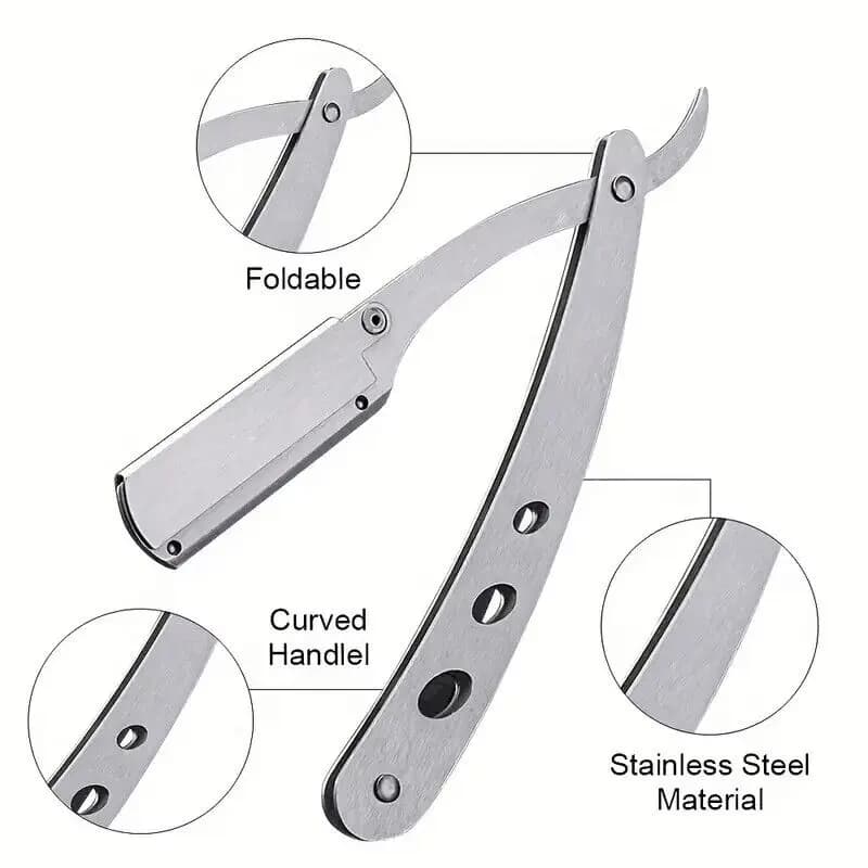 Salon barber razor manual shaver straight edge stainless steel sharp cutter holder folding shaving beard barbershop supplies - 2