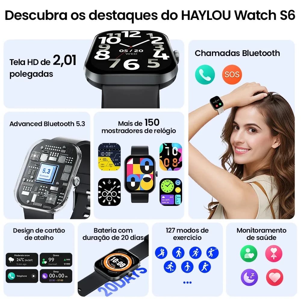 HAYLOU S6 Smartwatch 2.01" HD Display Bluetooth Voice Callings IP68 Waterproof Fitness Tracking Watch - 2