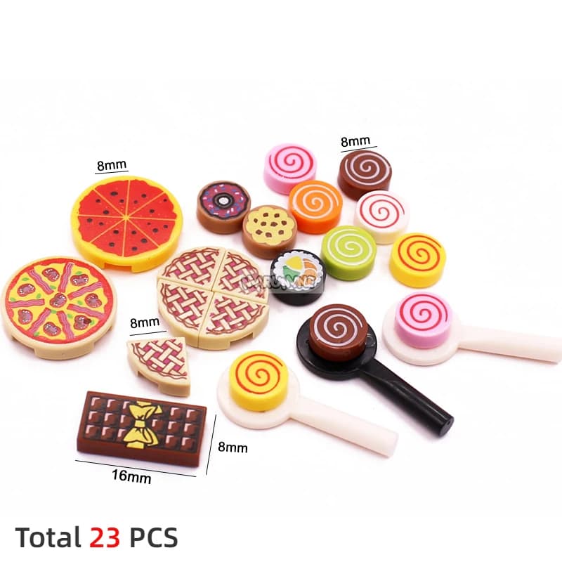 Marumine Mini Food Bricks Oven Furniture Blocks Model Snacks Pizza Fries Burgers Chocolate Dessert Cookies MOC Accessories Toys - 4