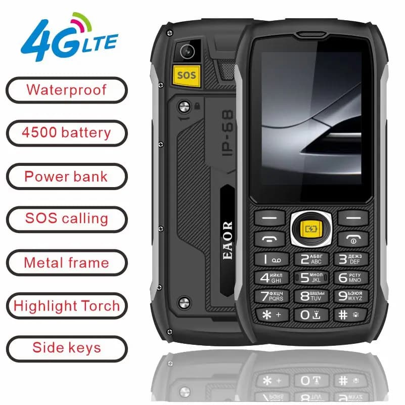 إيور 4G LTE - هاتف متين مقاوم للماء، بطارية كبيرة، لوحة مفاتيح، شاشة 2.8 بوصة IPS، مصباح يدوي