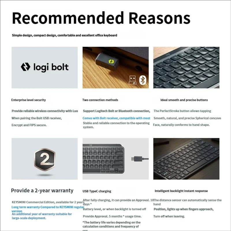 لوحة مفاتيح Logitech MX Keys Mini اللاسلكية للبلوتوث - لوحة مفاتيح مكتبية عالية الجودة مع إضاءة خلفية ذكية ومستقبل سلس - 2