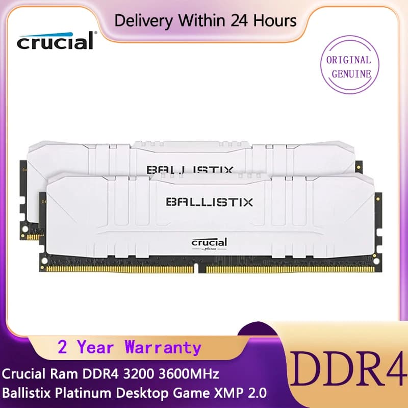 ذاكرة رام Crucial DDR4 بسعة 8 جيجابايت و16 جيجابايت بسرعة 3200 ميجاهرتز Ballistix Platinum لأجهزة الكمبيوتر المكتبية مع دعم XMP 2.0 للزيادة التلقائية في السرعة