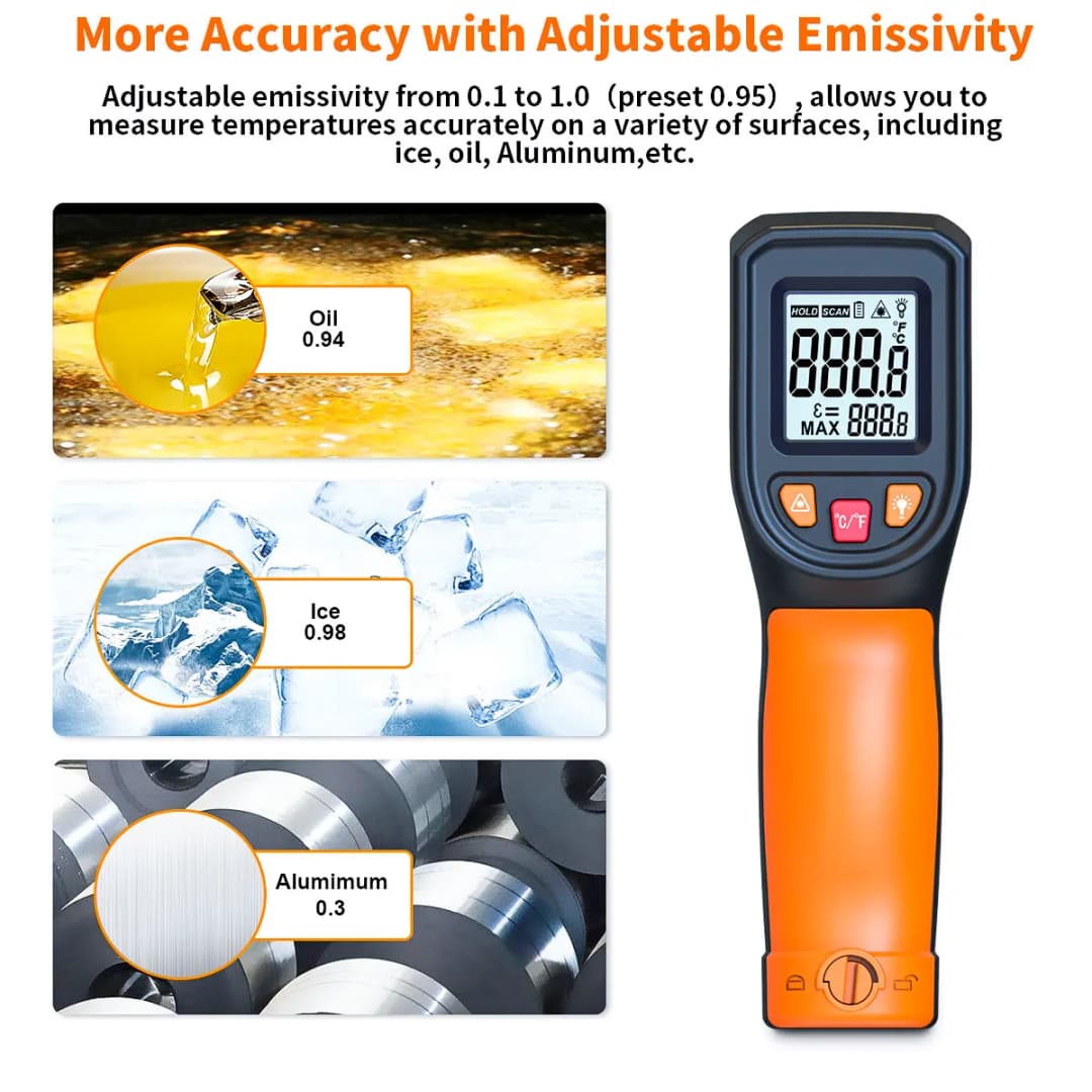 NJTY T600 T600A Digital Infrared Thermometer Gun -58°F to 1112°F (-50℃ to 600℃) Professional Industrial Laser Temperature Gun - 6
