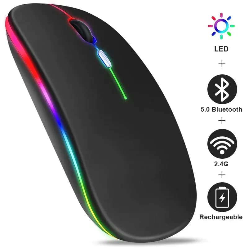 ماوس لاسلكي للكمبيوتر المحمول، بلوتوث، إضاءة RGB، قابل لإعادة الشحن، صامت، إضاءة LED خلفية، تصميم مريح للألعاب