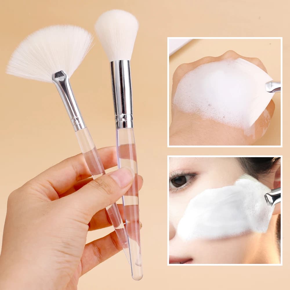1Pc DIY Face Mask Fan Brush Transparent Handle Facial Soft Applicator Foaming Brush for Clay Masks Body Lotion for Beauty Salon - 2