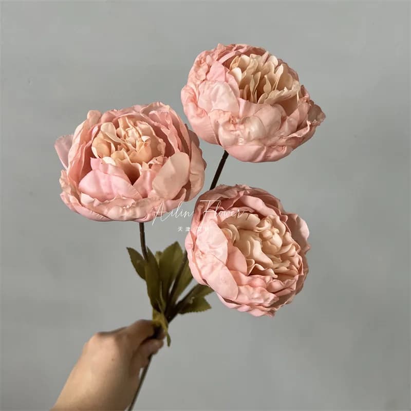 3heads peony cored peony artificial flower fake rose wedding living room decoration - 4