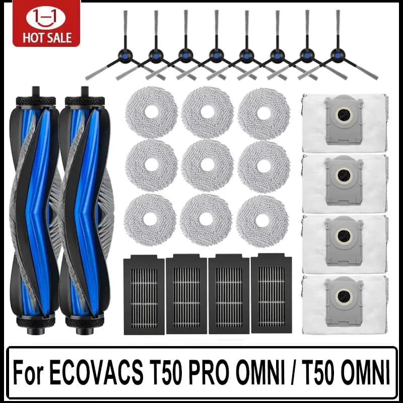 إكسسوارات ECOVACS T50 PRO OMNI / T50 OMNI فرش جانبية رئيسية مناشف ممسحة فلاتر HEPA أكياس غبار قطع غيار مكنسة روبوت