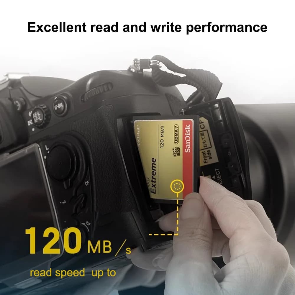 بطاقة ذاكرة SanDisk Extreme CompactFlash سعة 32 جيجابايت و64 جيجابايت و128 جيجابايت CF بسرعة 120 ميجابايت/ثانية لكاميرات DSLR وكاميرات الفيديو HD - 5