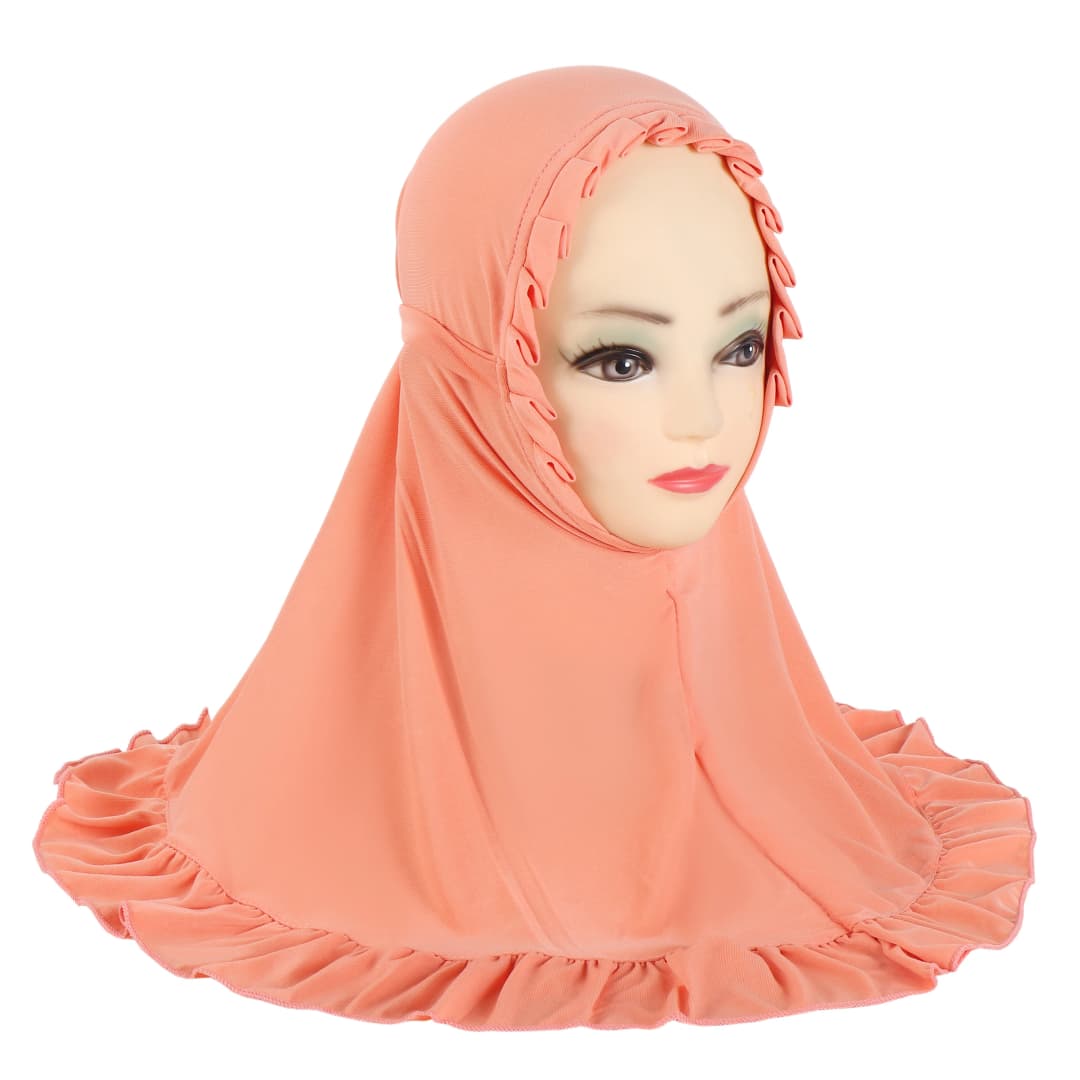 H364 Beautiful Fit 3-6 Years Old Girls Cute Hijab Head Scarf With Crinkles Baby Muslim Shawl Turban Caps - 5