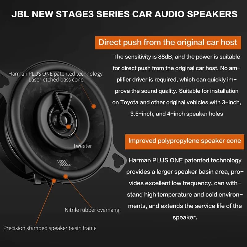 سماعة سيارة JBL مقاس 3.5 بوصة محورية، مع تويتر وميد رينج Stage 3، سماعة ستيريو أصلية رسمية من JBL مقاس 3.5 بوصة GX328 - 2