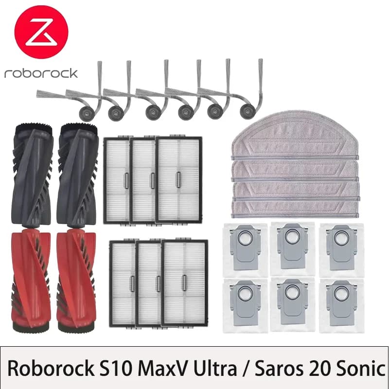 قطع غيار Roborock Saros 20 Sonic / S10 MaxV Ultra مكنسة كهربائية بكرة رئيسية فرشاة جانبية فلتر قطعة قماش كيس غبار