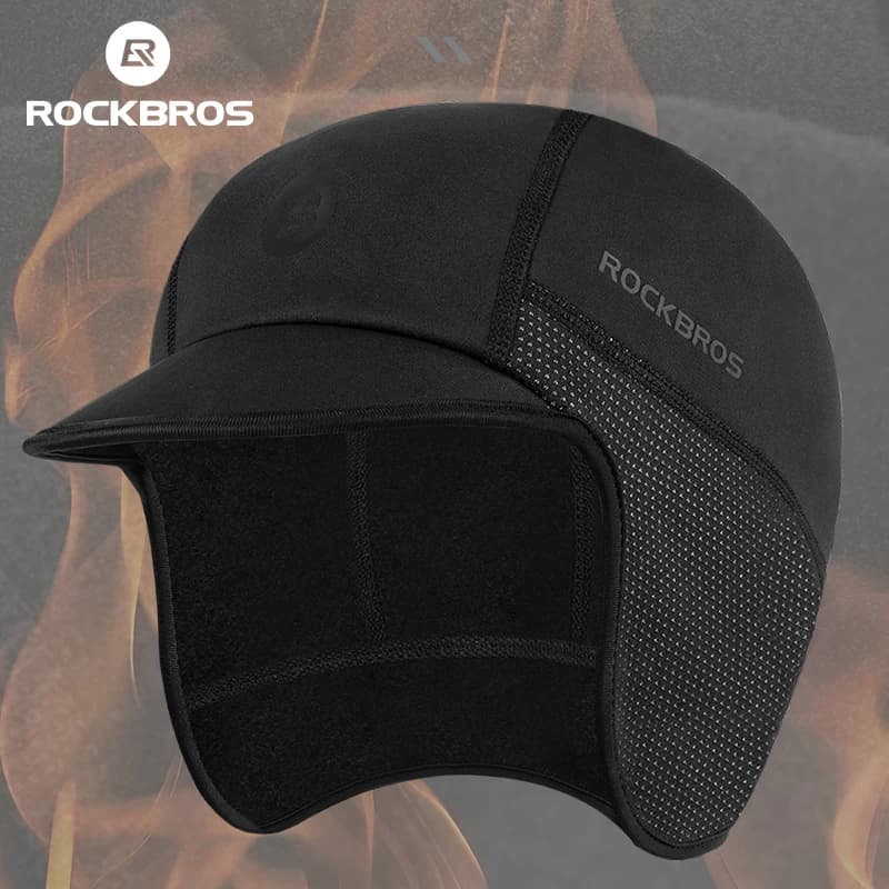 غطاء رأس دراجة ROCKBROS الشتوي مقاوم للرياح غطاء تزلج حراري قبعة دراجة نارية للرجال والنساء حماية أذن MTB ملابس رأس للدراجات