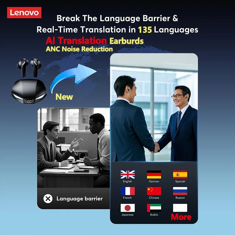Lenovo XT53 AI Translation Earbuds Wireless Bluetooth 5.4 HD Voice Calls Noise Reduction Earphones Real-time Translation Headset - 2