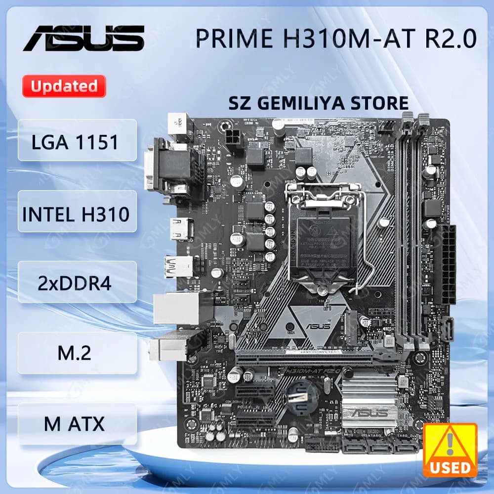 لوحة أم ASUS PRIME H310M-AT R2.0 بشريحة Intel H310 ومقبس LGA 1151DDR4 ودعم M.2 ومتوافقة مع معالجات Core i5-9400 وCore i5-9600 وCore i3-8300