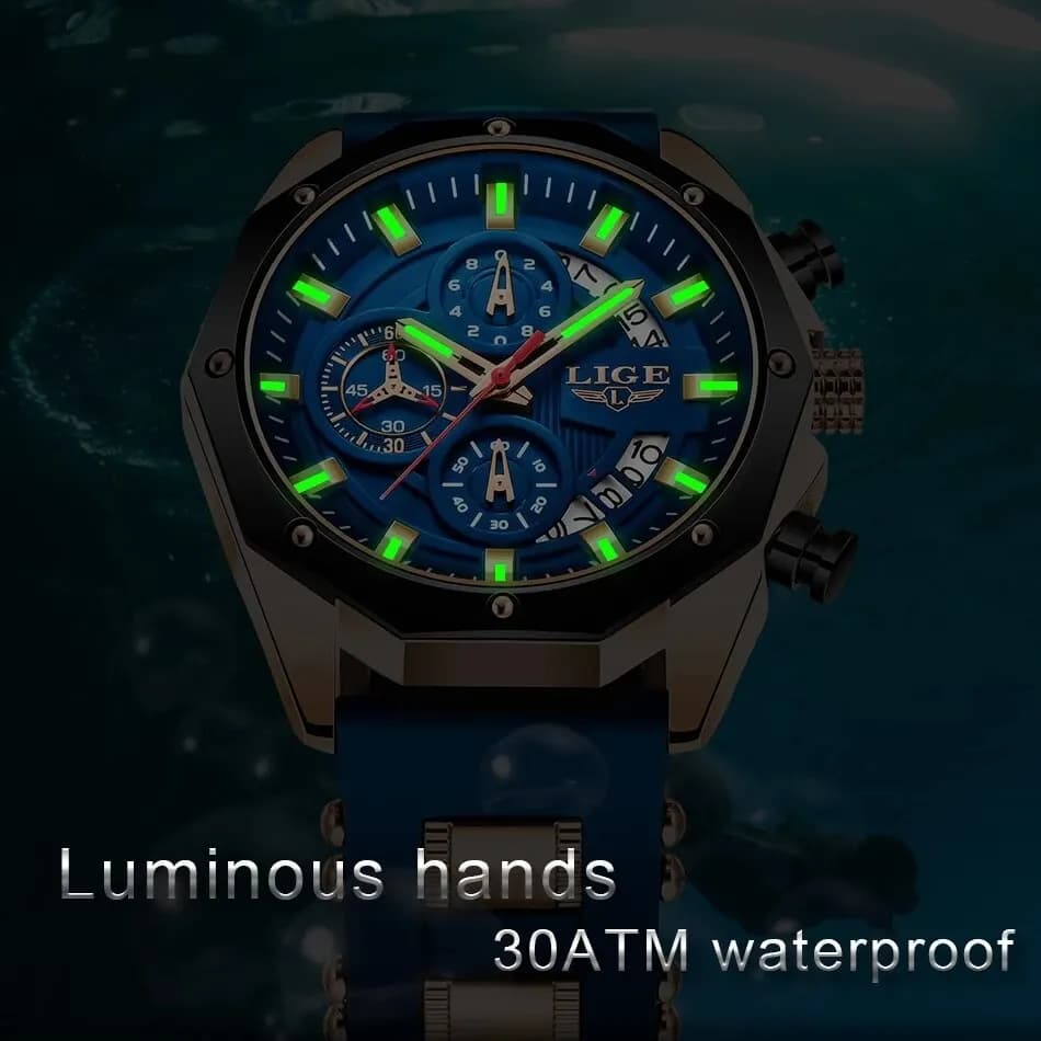 LIGE Fashion Men Watches Top Brand Luxury Silicone Sport Watch Men Quartz Date Clock Waterproof Wristwatch Chronograph Clock Man - 4