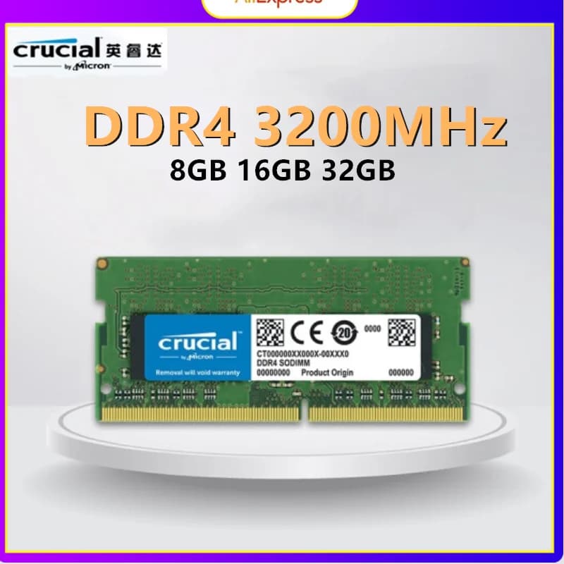 Crucial DDR4  Memory 8GB 16GB 32GB 3200MHz SODIMM Memorial 1.2v CL22 Laptop RAM