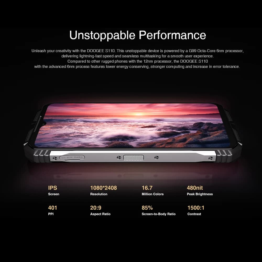 هاتف DOOGEE S110 المتين بشاشة قطرة الماء FHD مقاس 6.58 بوصة معالج Helio G99 ثماني النواة شحن سريع 66 واط بطارية 10800 مللي أمبير - 4
