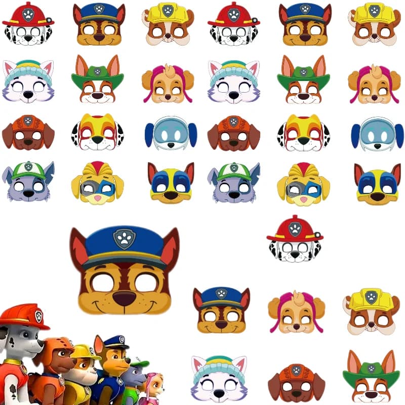 12 قطعة أقنعة وجه Paw Patrol بأشكال مارشال وتشيس وسكاى لحفلات التنكر وزينة أعياد الميلاد للأطفال