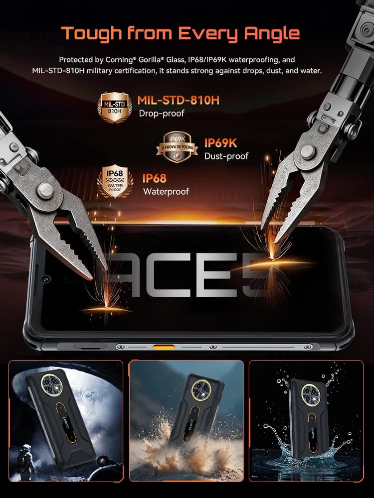 هاتف ذكي متين بنظام أندرويد 16، Cubot KingKong ACE 5، ذاكرة وصول عشوائي 20 جيجابايت (8+12 جيجابايت)، ذاكرة داخلية 256 جيجابايت، بطارية 10200 مللي أمبير، شاشة 6.745 بوصة بمعدل تحديث 120 هرتز، كاميرا 48 ميجابكسل، NFC - 5