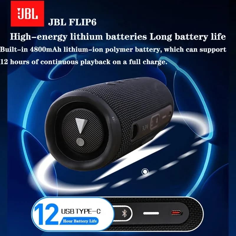 سماعة JBL Flip 6 ستيريو محمولة، مقاومة للماء IP67، باس عميق، عمر بطارية طويل، مشغل موسيقى للسفر - 6