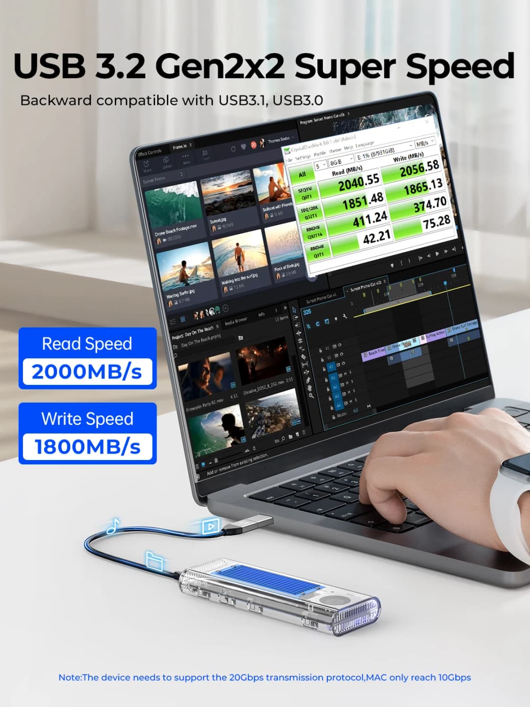 ORICO علبة M.2 NVME SSD بسرعة 20 جيجابت/ثانية مع مروحة تبريد محول USB 3.2 Gen 2 x 2 PCIE NVME سعة 4 تيرا بايت لمفتاح PCIe M - 2