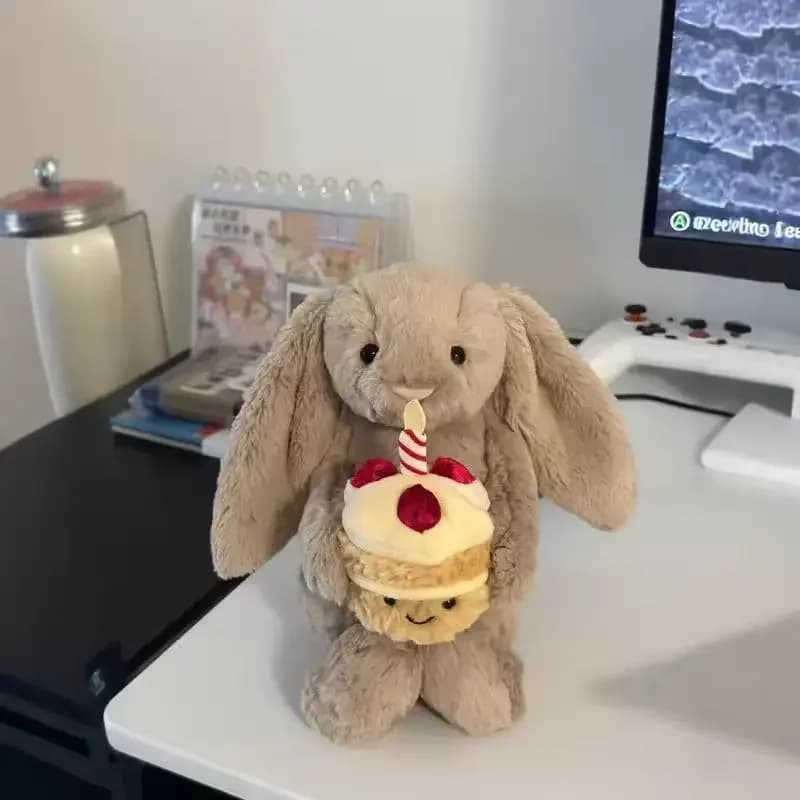 دمية أرنب JC خجول بوني 31 سم يحمل كعكة عيد ميلاد لعبة ناعمة هدية للأطفال والقطط والكلاب والحيوانات الأليفة هدية عطلة - 2