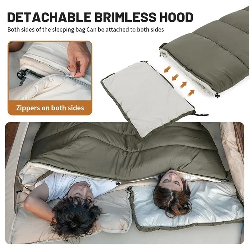 Naturehike Envelope Cotton Sleeping Bag Portable Outdoor Camping Adult Sleeping Bag Single Splicable Hooded Cotton Sleeping Bag - 2