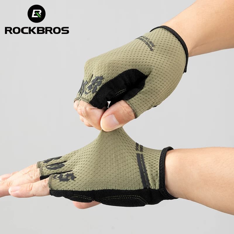 قفازات ركوب الدراجات ROCKBROS بنصف إصبع، مقاومة للصدمات، قابلة للتنفس، مرونة عالية، مناسبة لصيف ركوب الدراجات - 5