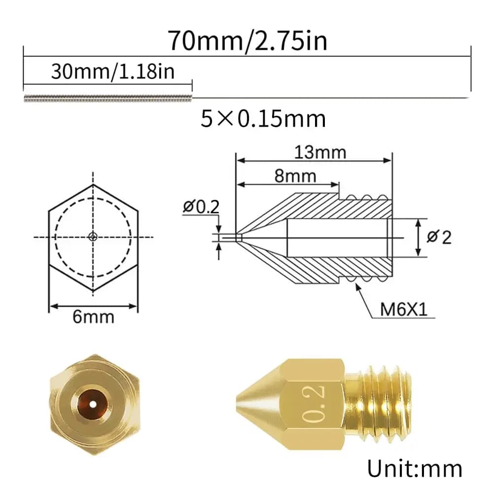 10PCS Creality Official 0.4mm  Nozzles MK8 Extruder Nozzles with Needles Cleaner for Ender 3/3 Pro/3 V2, Ender 5/5 Pro, CR-10 - 2