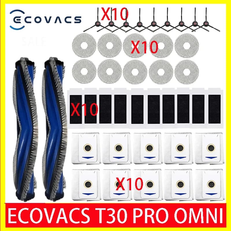 قطع غيار مكنسة روبوتية ECOVACS T30 PRO OMNI / T30S PRO / YEEDI M12 Pro+ كيس غبار فرشاة جانبية رئيسية فلتر ممسحة اكسسوارات