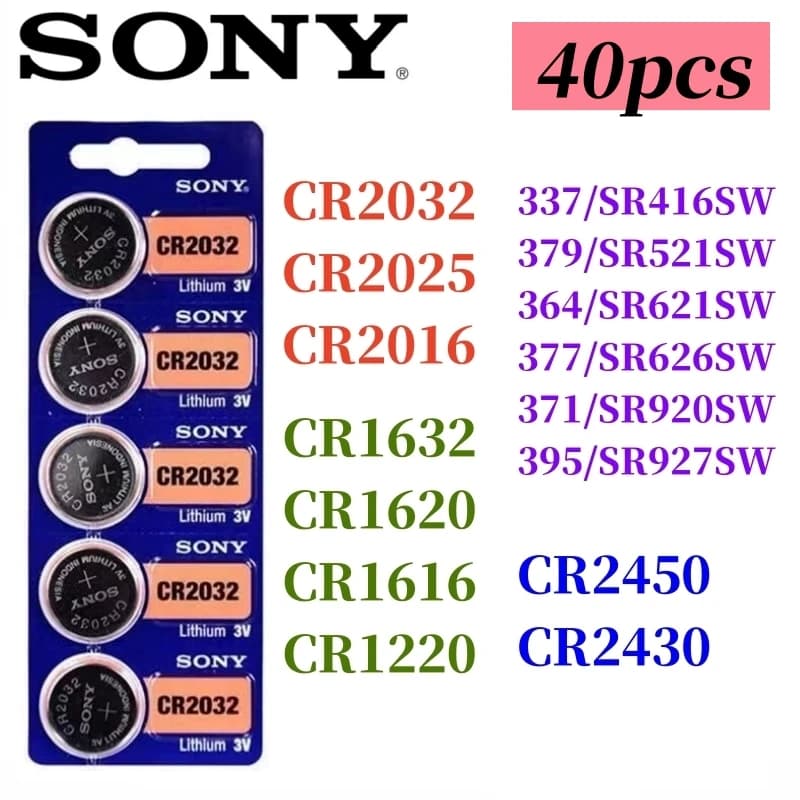 40Pcs Original SONY CR2032 battery CR2025 CR2016 CR1632 CR1220  CR1620 CR2450 CR2430 371 SR920SW 377 SR626SW 364 399 395 SR927SW