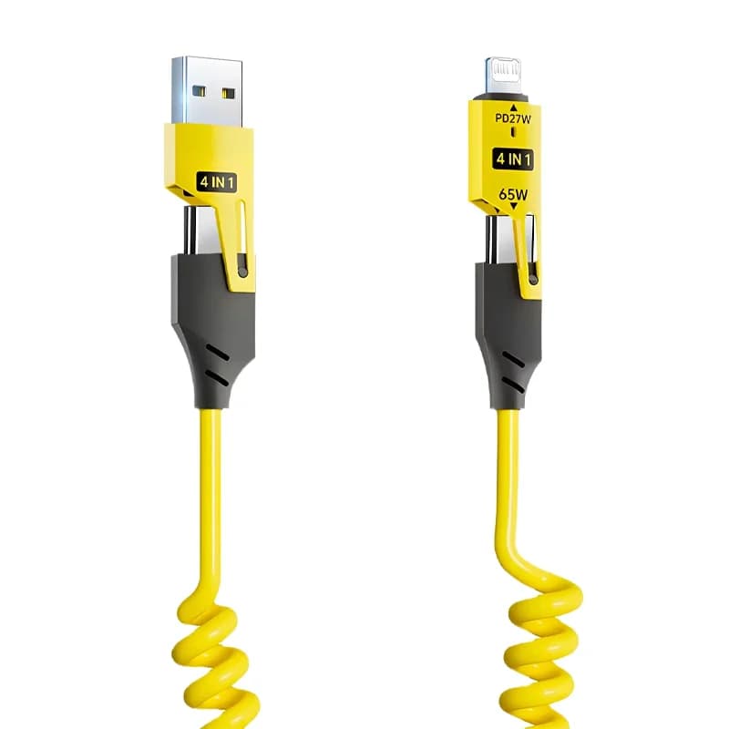شاحن سريع 65W كابل USB نابض 4 في 1 كابل بيانات نابض 6A USB Type C سلك تلسكوبي نابض لهواتف آيفون آيباد ماك بوك هواوي - 5