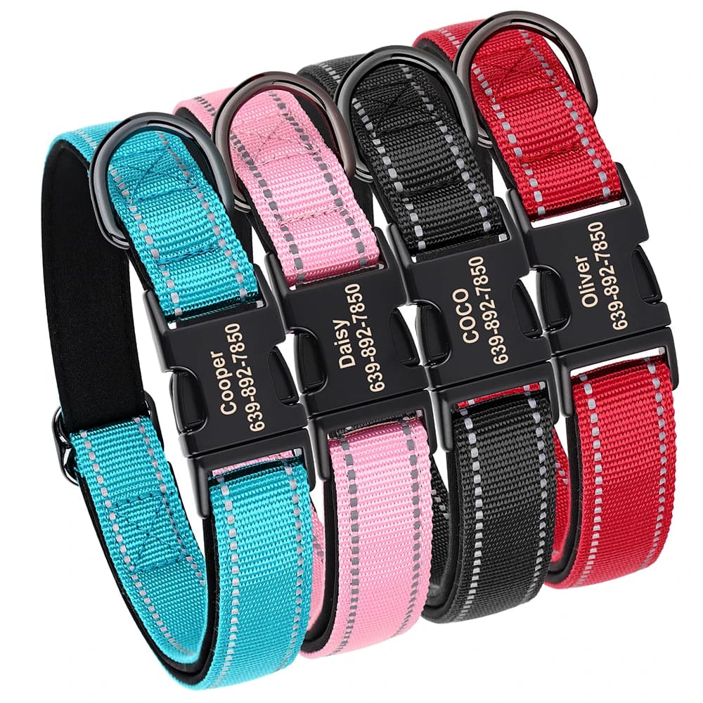 Reflective Personalized Dog Collar Engrave ID Nylon Collars Soft Padded Dogs Collar Adjustable for Small Medium Large Dogs Pug - 4