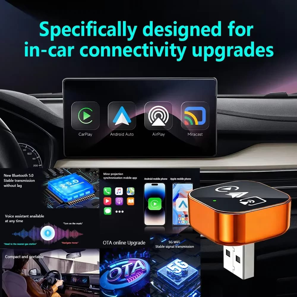 محول CarRocket 4 في 1 من سلكي إلى لاسلكي لسيارات Android Auto مع رابط مرآة وصندوق ذكي Mini Ai USB تشغيل فوري عبر Bluetooth وWiFi - 4