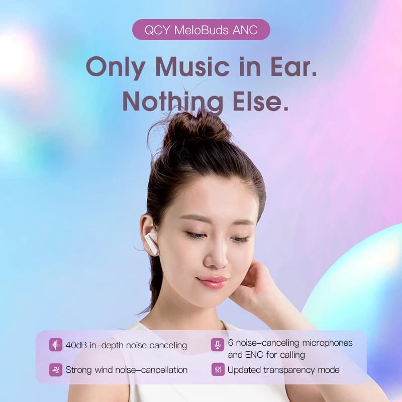 سماعات QCY HT05 اللاسلكية مع إلغاء الضوضاء 40dB، 6 ميكروفونات، مكالمات محسنة بالذكاء الاصطناعي، تطبيق للتحكم بالصوت، عمر بطارية 30 ساعة - 2