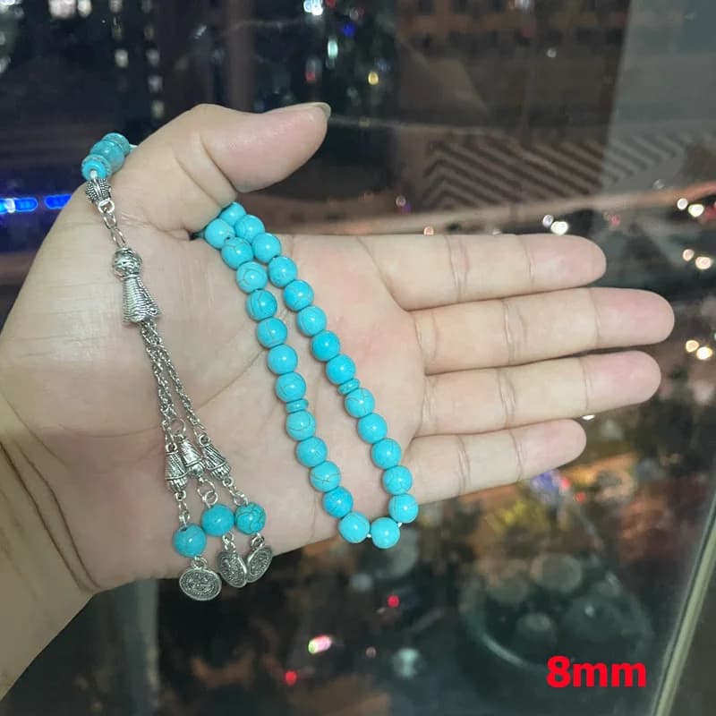 سبحة فيروز أزرق، 33 حبة صلاة، هدية مسلمة، مسبحة تركية، سوار عربي - 2
