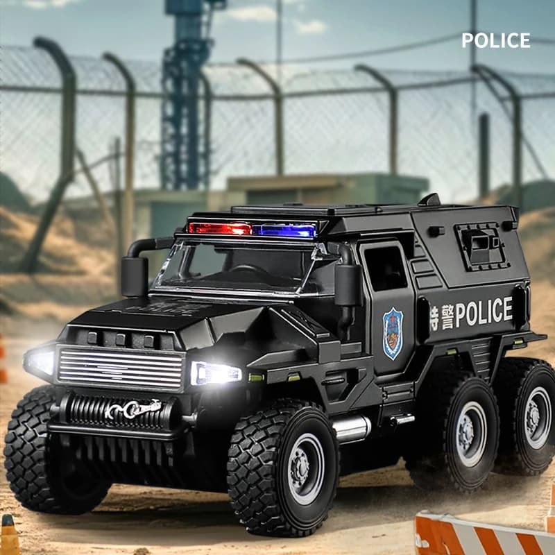 نموذج شاحنة شرطة SWAT مقياس 1:32، مركبة طرق وعرة مع صوت وإضاءة، هدية للأطفال - 2