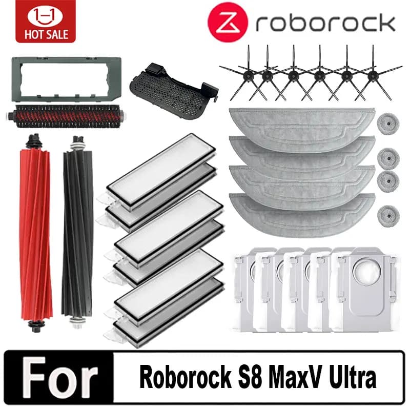 إكسسوارات مكنسة Roborock S8 Max V Ultra G20s الروبوتية: ممسحة وأكياس غبار وفرشاة جانبية وفلتر قابل للاستبدال قطع غيار