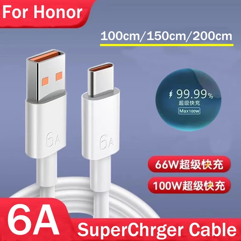 Honor كابل شحن فائق السرعة 66W 100W لهونور 500 400 300 200 برو 90 GT X70 ماجيك 8 7 برو USB Type C كابل بيانات شحن 6A
