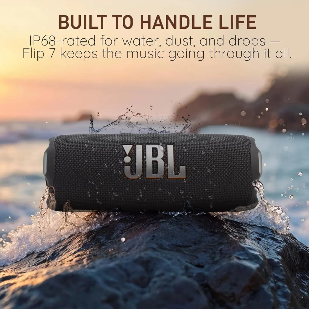 سماعة بلوتوث محمولة JBL Flip 7 مضادة للماء IP68، لاسلكية، مع وقت تشغيل 14 ساعة، وصوت ستيريو مع مضخم صوت - 2