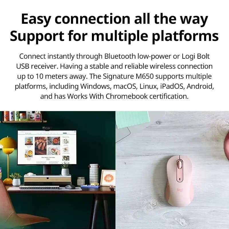 فأرة Logitech M650 M650L لاسلكية، بلوتوث، صامتة، تقنية استشعار متقدمة، أزرار قابلة للبرمجة - 4
