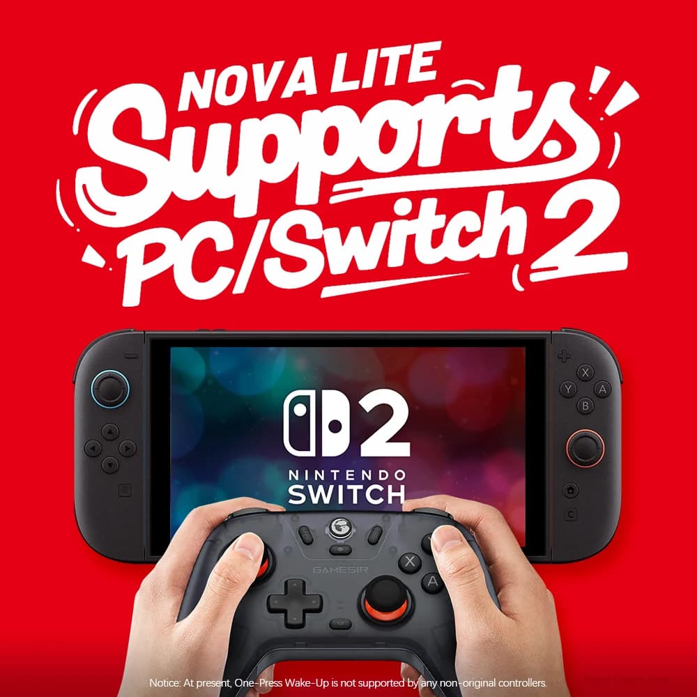 وحدة تحكم الألعاب GameSir Nova Lite لأجهزة الكمبيوتر والسويتش 2 ونينتندو سويتش 2 وستيم وآي أو إس وأندرويد مع عصي تحكم بتأثير هول - 2